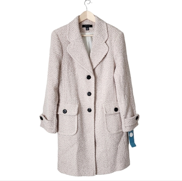 STATIC Tweed Trench Coat in white black pink NEW size XL